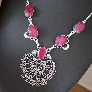 Gorgeous Simulated Rubies In Ethnic Necklace